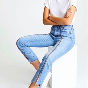 MOTHER Denim High Waisted Rascal Zip Step Fray Jeans